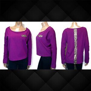 3/$20 Vintage Havana High Low Sequin Top Long Sleeve Purple Metallic Blouse